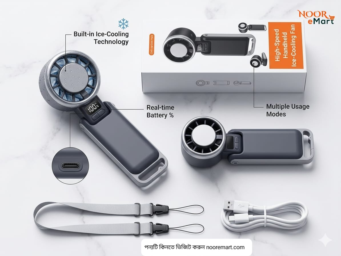 High-Speed Handheld Ice-Cooling Fan with 4000mAh Battery