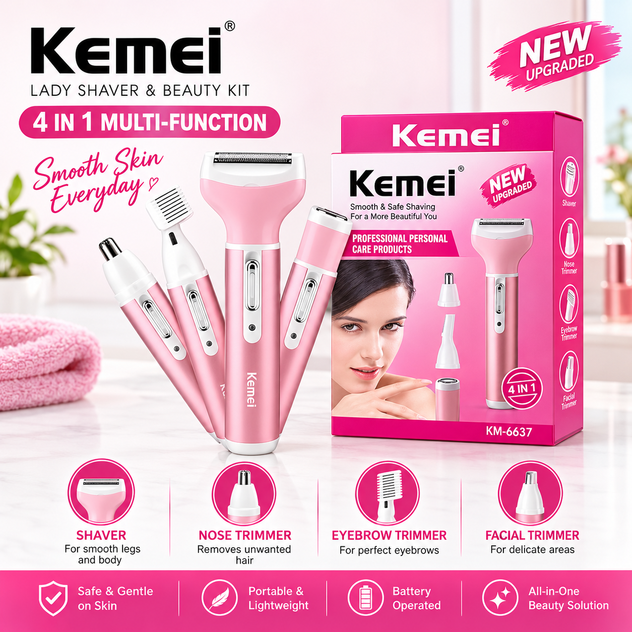 Kemei Lady Trimmer KM-6637-4-in-1 Grooming Tool